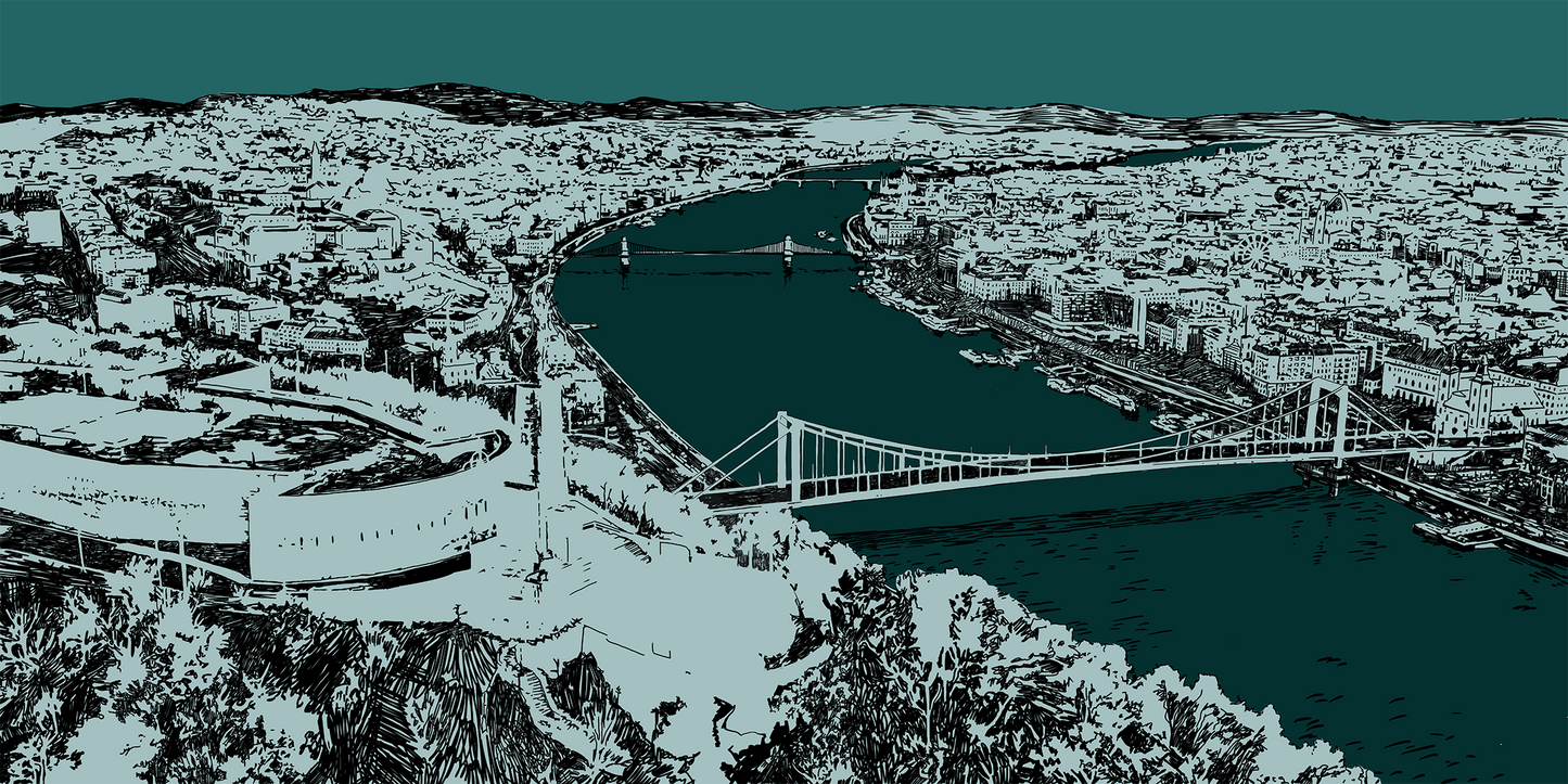 Silk scarf - "Above Budapest" - 70x140 cm - green