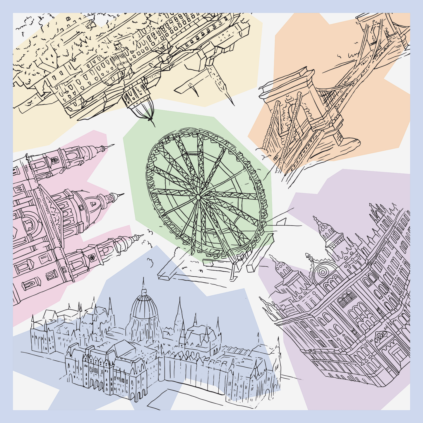 Silk scarf - "Pastel Budapest" - 70x70cm