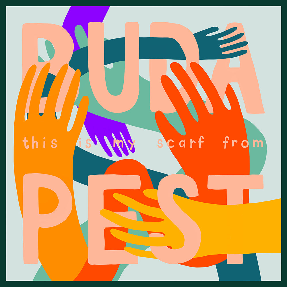 Silk scarf - "This is my scarf from Budapest" - 70x70 cm - green