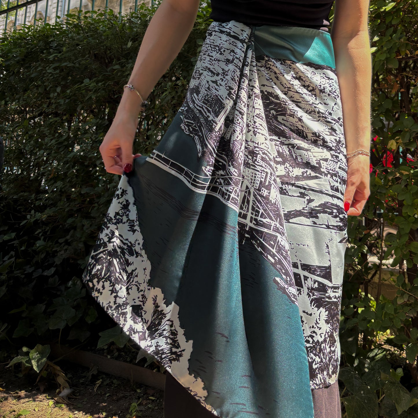 Silk scarf - "Above Budapest" - 70x140 cm - green