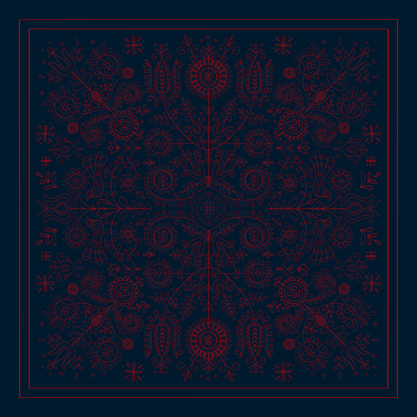 Silk scarf - "Kalotaszegi" - 70x70 cm - blue/red