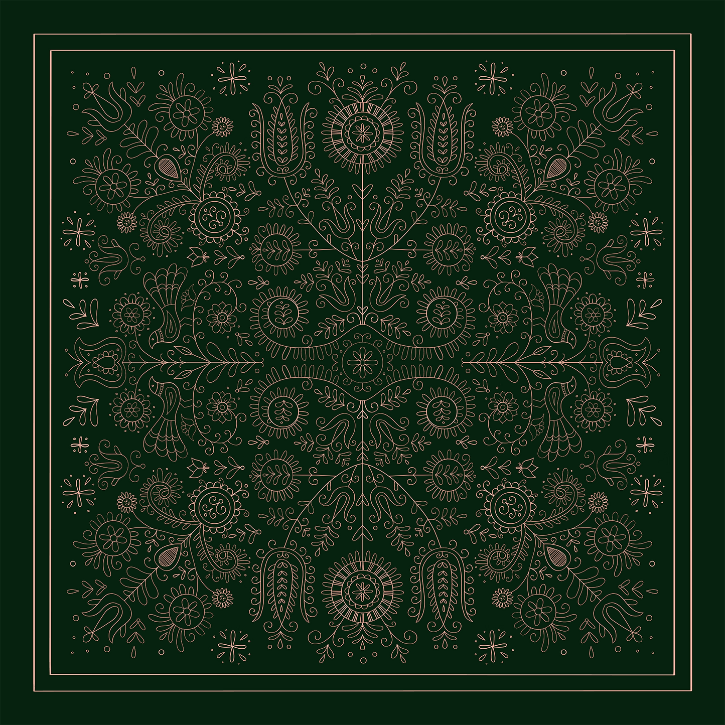 Silk scarf - "Kalotaszegi" - 70x70 cm - green/blush