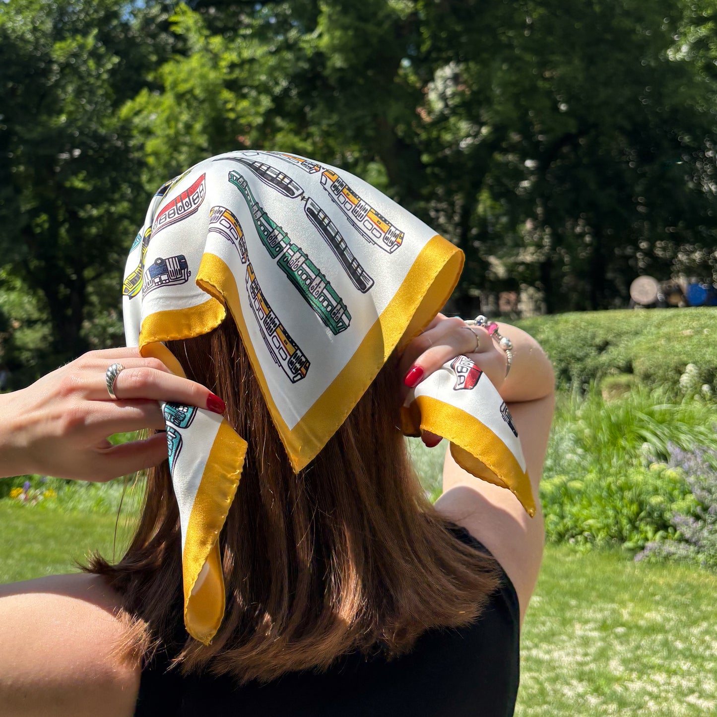Silk scarf "Traffic" by Dorka Halász - yellow