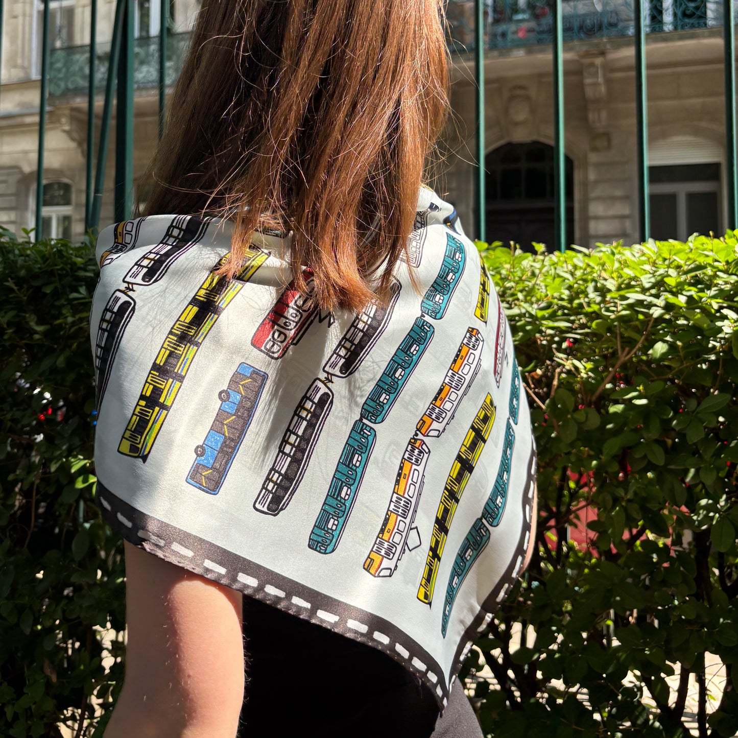 Silk scarf - "Traffic" - 70x70cm - mint green