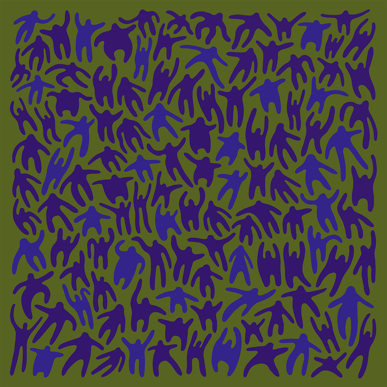 Silk scarf - "Little people" - 55x55 cm -green/purple
