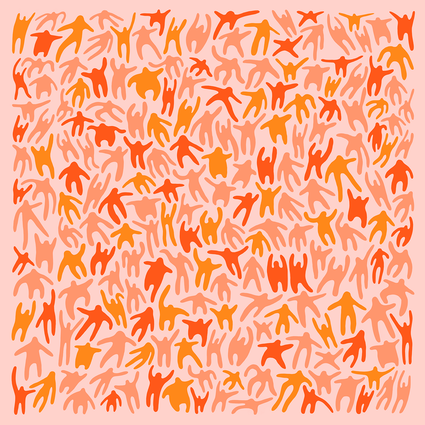 Silk scarf - "Little people" - 70x70 cm - peach/orange