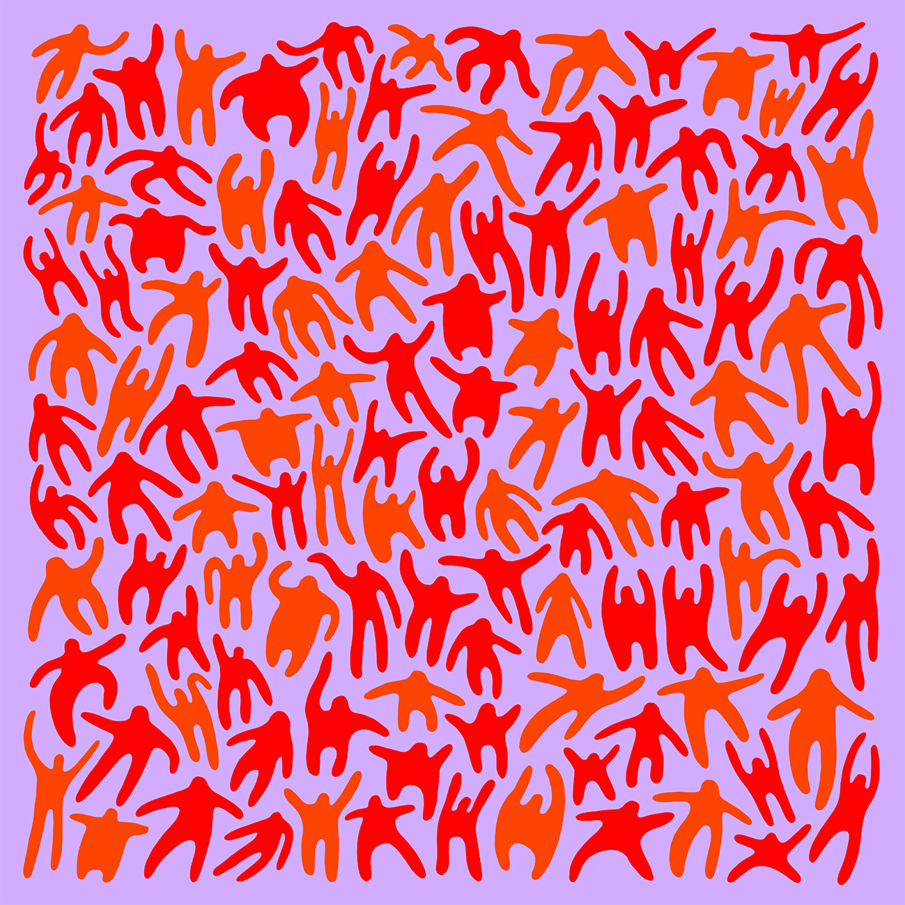 Silk scarf - "Little people" - 55x55 cm - orange/lilac