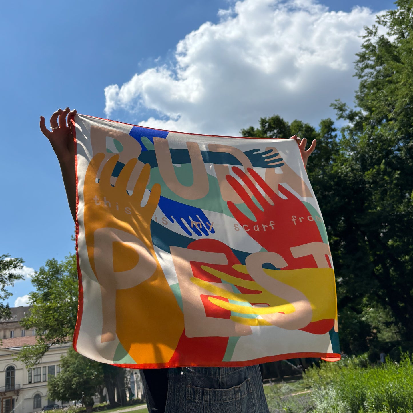 Silk scarf "This is my scarf from Budapest" by Júlia Csapó - orange