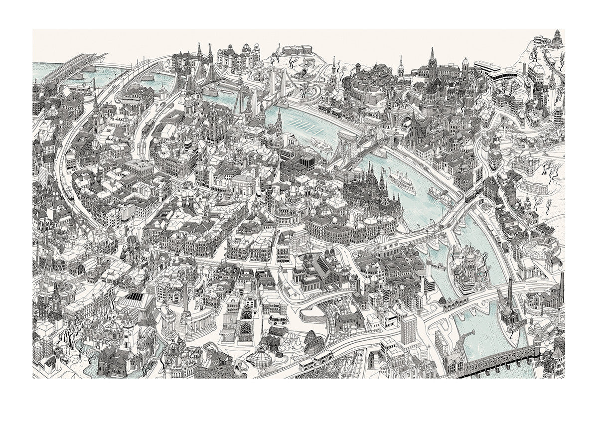 Bird's Eye View Map of Budapest