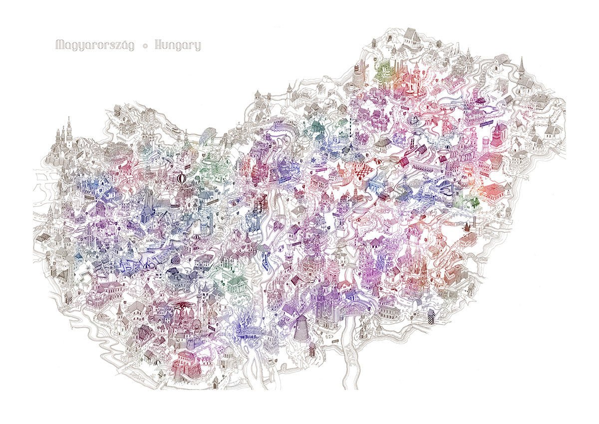 Bird's Eye View Map of Hungary
