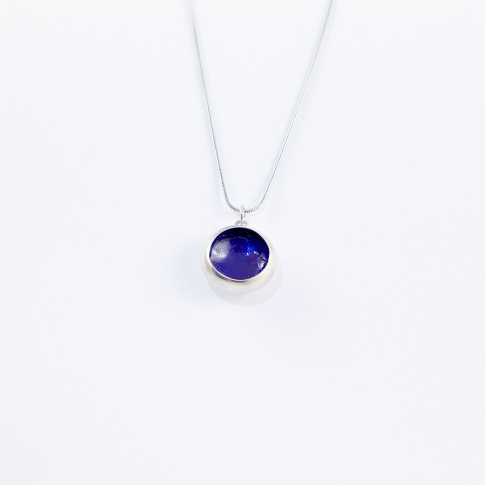 "Cup mushroom" enamel medium necklace - indigo blue - by Boróka Halász