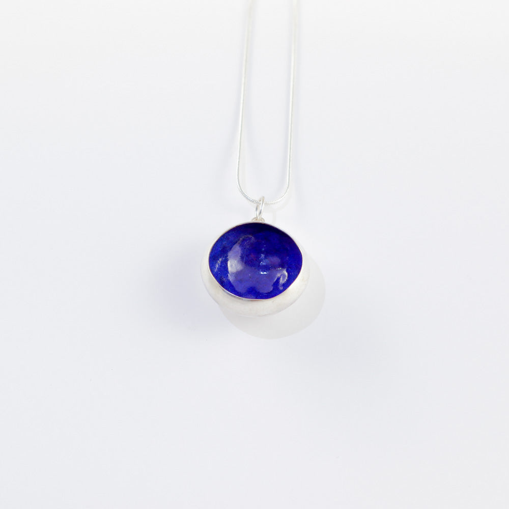 "Cup mushroom" enamel large necklace - indigo blue - by Boróka Halász