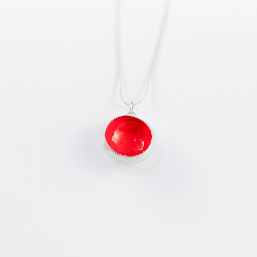 "Cup mushroom" enamel large necklace - red - by Boróka Halász