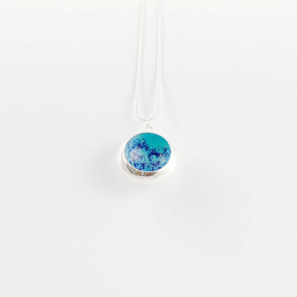 "Cup mushroom" enamel large necklace - tuquoise speckled - by Boróka Halász