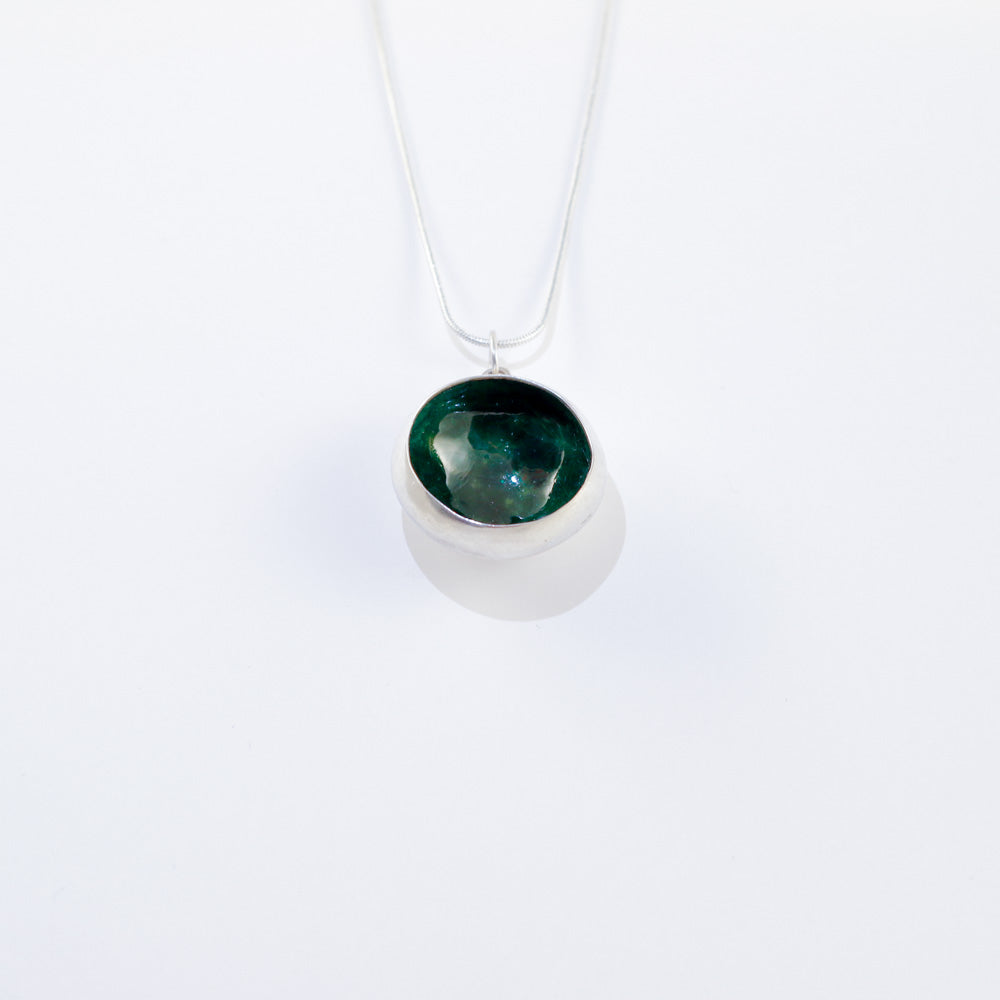 "Cup mushroom" enamel large necklace - forest green - by Boróka Halász