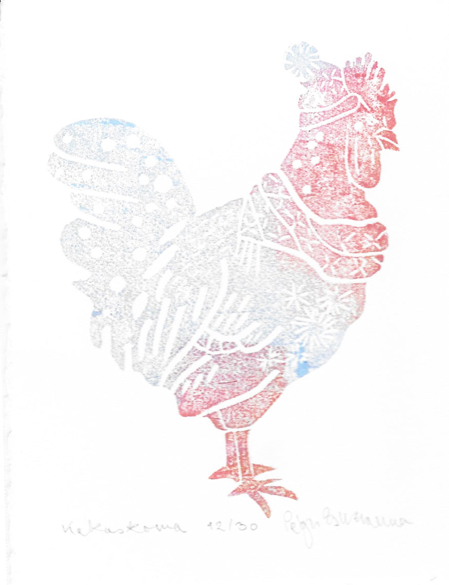 Linocut print - By Zsuzsanna Péger - Kakaskoma