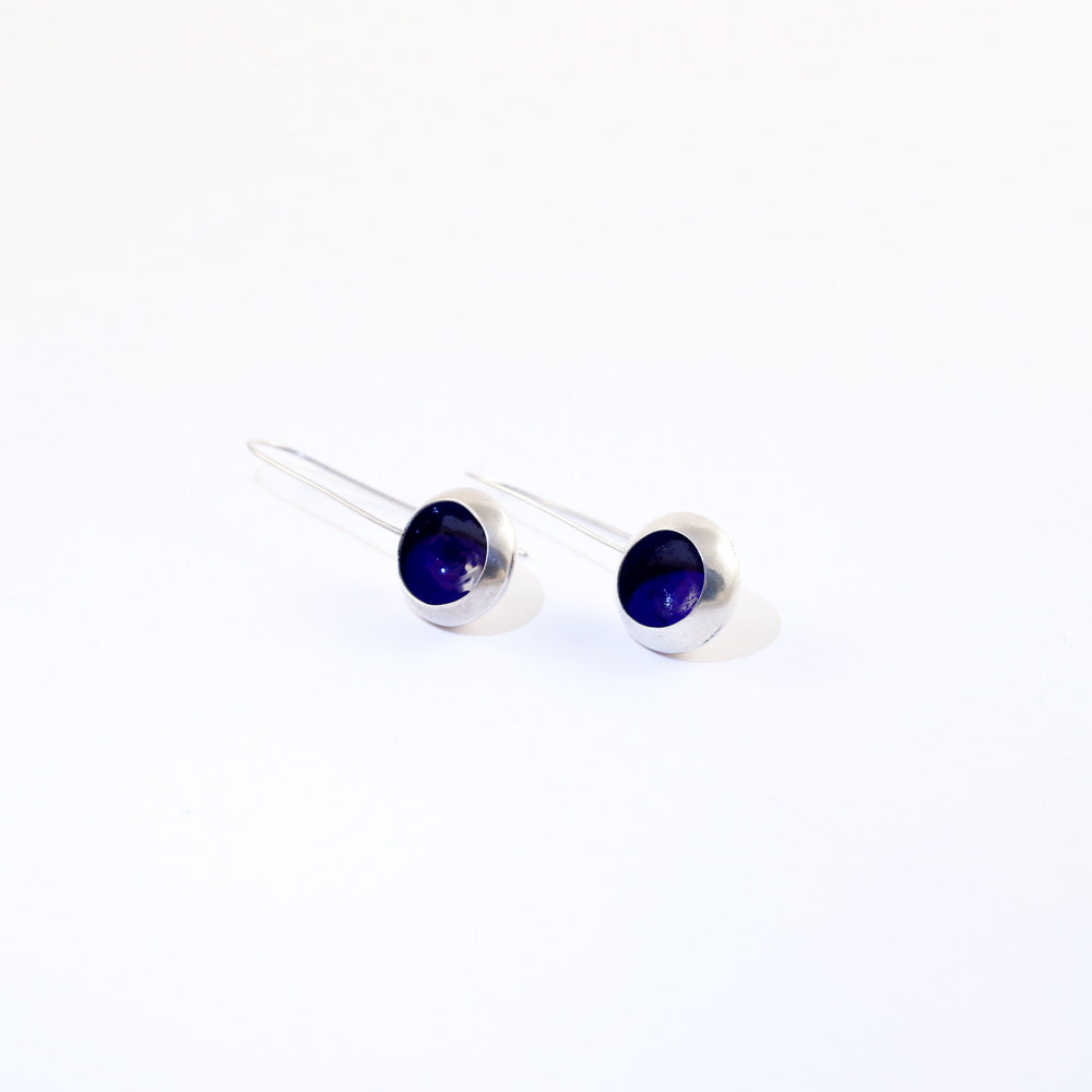 "Cup mushroom" enamel earring - indigo - by Boróka Halász