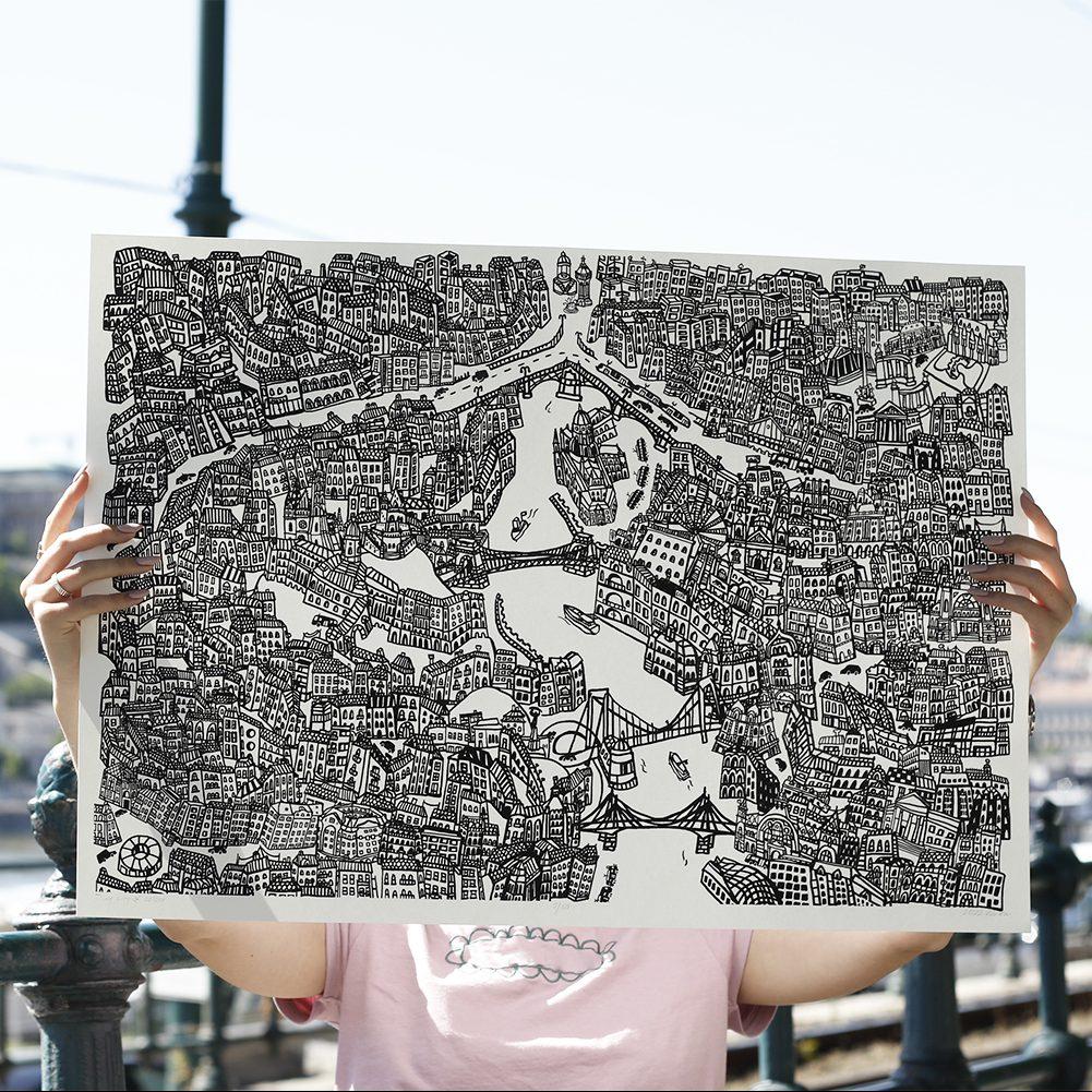 Tiny city of colour - Budapest colouring print - large