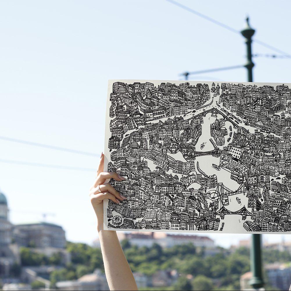 Tiny city of colour - Budapest colouring print - small