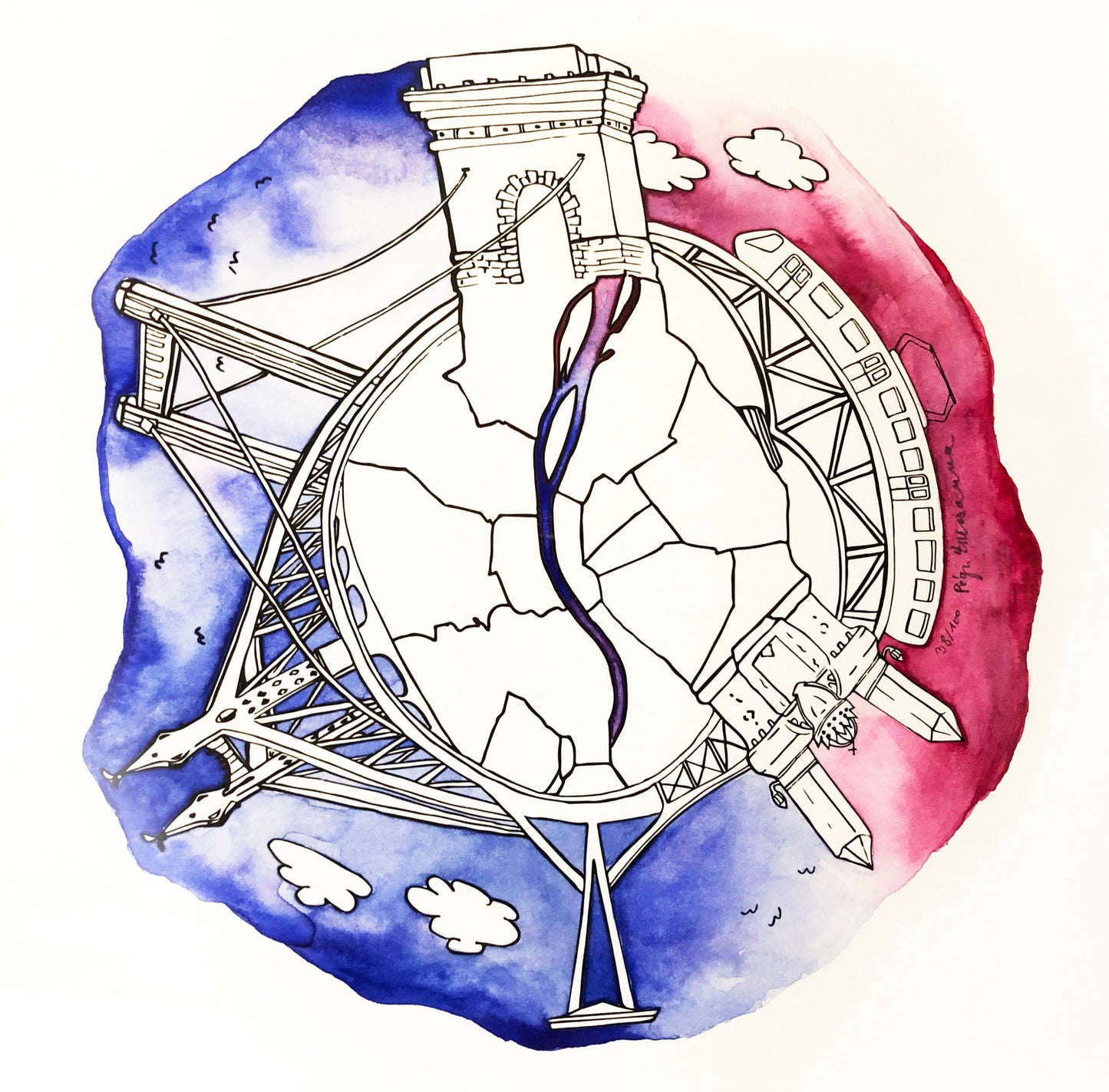 Digital print with aquarell details- By Zsuzsanna Péger