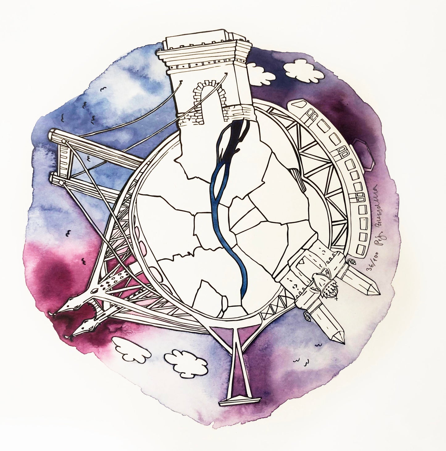 Digital print with aquarell details- By Zsuzsanna Péger