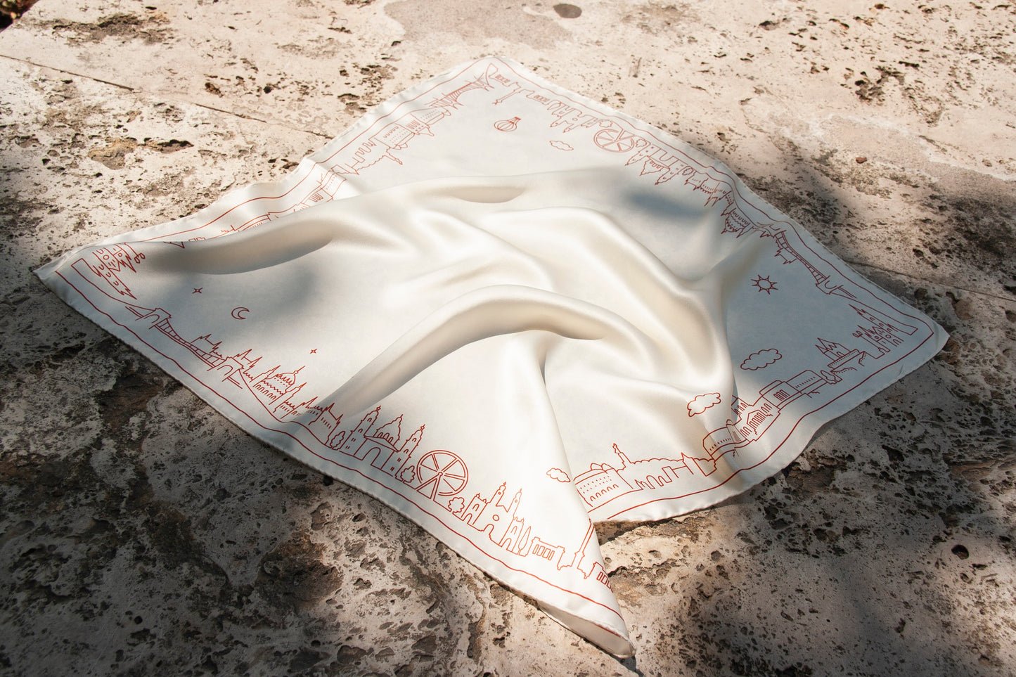 Silk scarf - "Budapest minimal" 70x70cm - cream