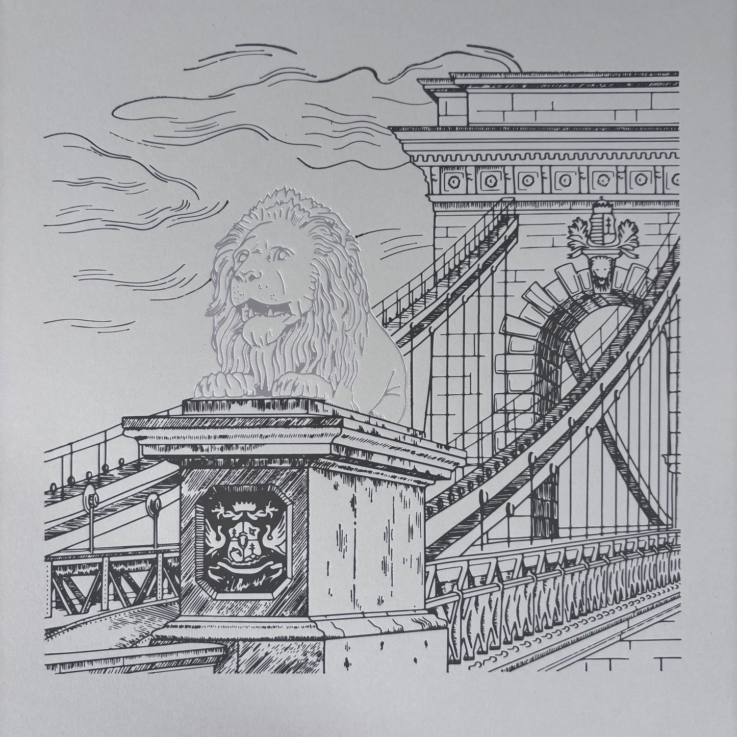 Deboss print - The mute lions of Chain Bridge