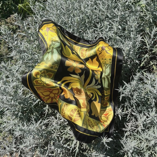Silk scarf "Yellow Flowers" by Eszter Kálóczy