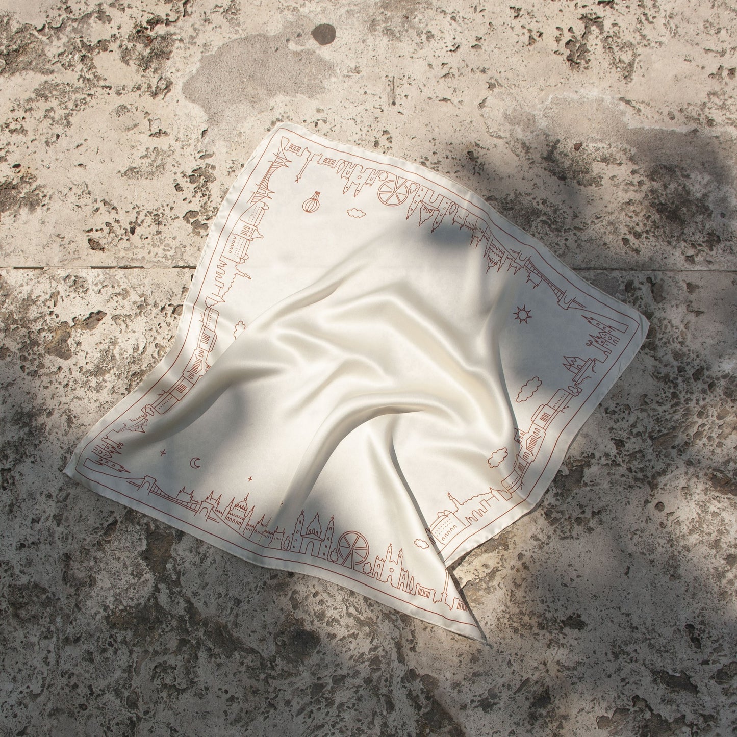 Silk scarf - "Budapest minimal" 70x70cm - cream