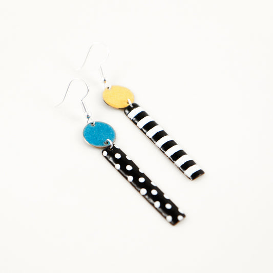 'Polka dot-striped' enamel earring