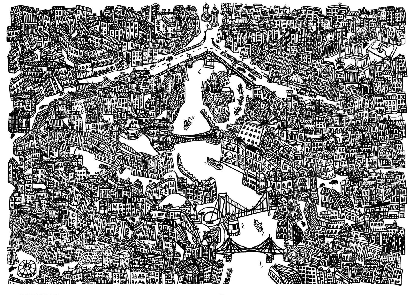 Tiny city of colour - Budapest colouring print - large