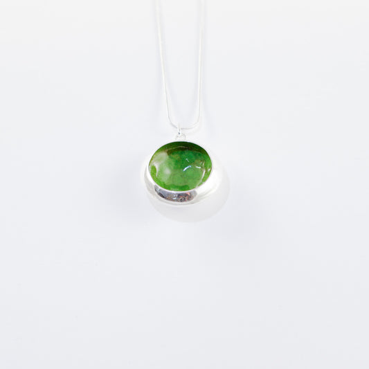 "Cup mushroom" enamel large necklace - light green - by Boróka Halász