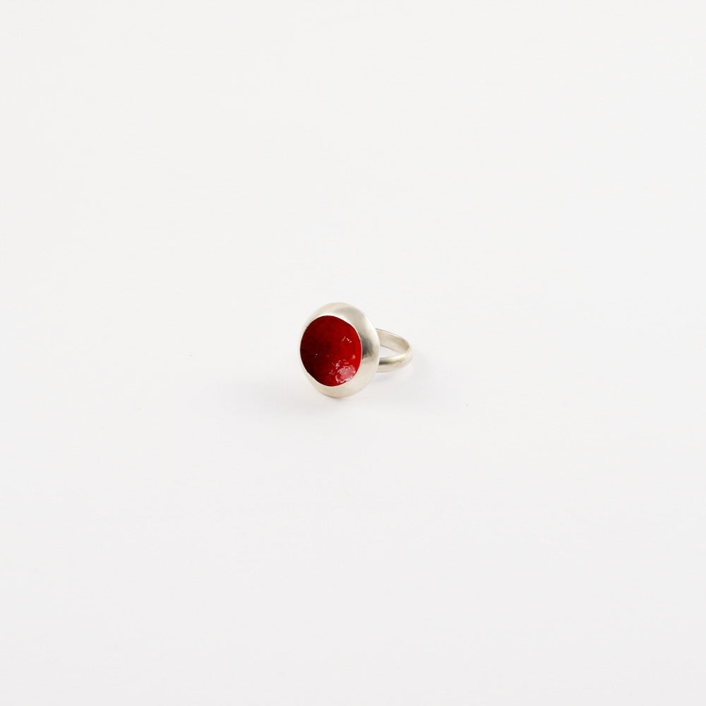 "Cup mushroom" enamel ring - red - by Boróka Halász