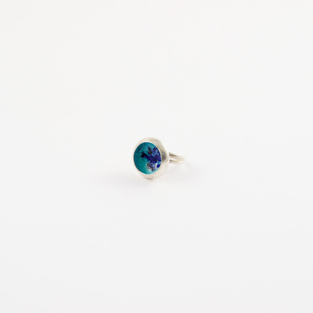 "Cup mushroom" enamel ring - turquoise speckled - by Boróka Halász