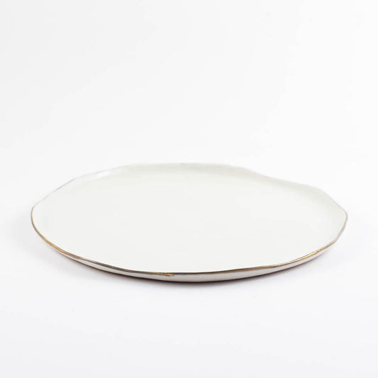 Large ceramic plate with gold plated edge